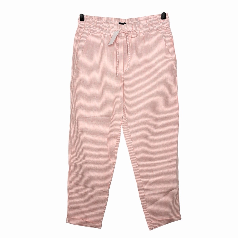 J Crew Linen Cotton Striped Pants Peach Womens 4 Fisherman Coastal Resort Beach